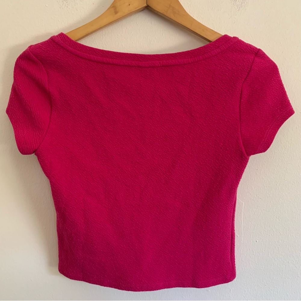 Anthropologie by Anthropologie Scoop Neck Cropped Baby Tee in Hot Pink - Picture 5 of 8